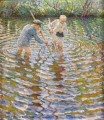Jungen fangen Fisch Nikolay Bogdanov Belsky Kinder Kinder Impressionismus